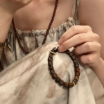 Square - Shaped Wooden Bead Bracelet with Gold Clasp