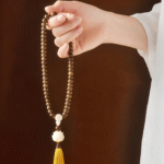 Geometric Wooden Bead Bracelet with Gold Accents, Minimalist Handcrafted Boho Jewelry