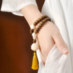 Geometric Wooden Bead Bracelet with Gold Accents, Minimalist Handcrafted Boho Jewelry