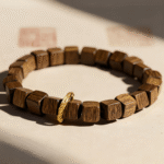 Square - Shaped Wooden Bead Bracelet with Gold Clasp