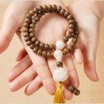 Geometric Wooden Bead Bracelet with Gold Accents, Minimalist Handcrafted Boho Jewelry