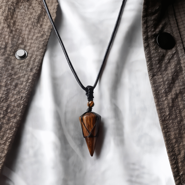 Wooden Cone - Shaped Pendant Necklaces with Black Cord