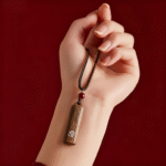 Wooden Cylinder Pendant Necklace with Symbol Inlay