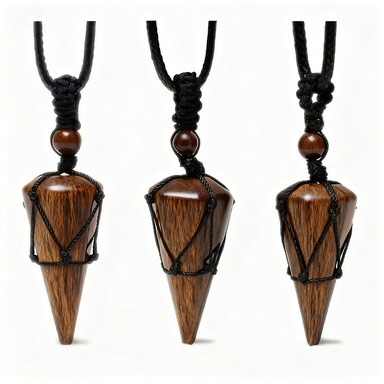 Wooden Cone - Shaped Pendant Necklaces with Black Cord