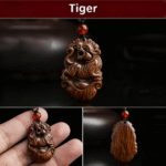 Wooden Rat - Carved Pendant with Red Agate Bead