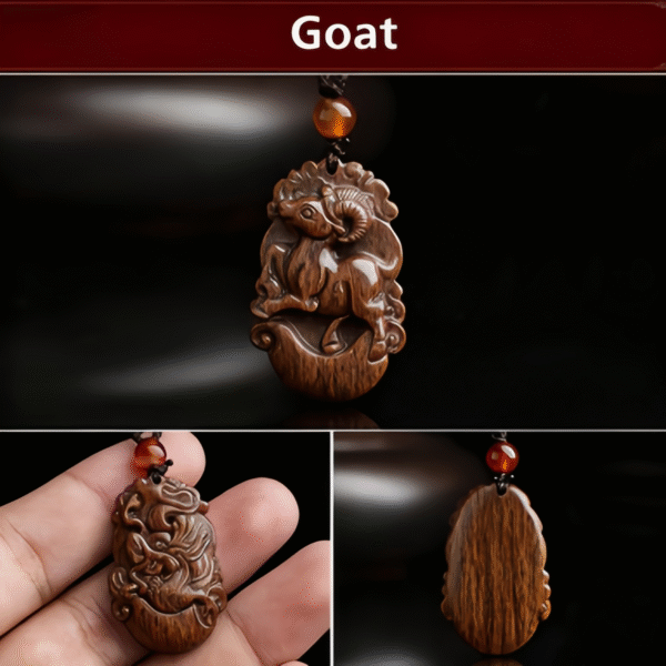 Wooden Rat - Carved Pendant with Red Agate Bead