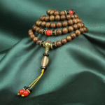 108 Wooden Bead Mala Bracelet with Golden Accents & Red Black Beads, Spiritual Meditation Jewelry