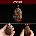 Wooden Rat - Carved Pendant with Red Agate Bead