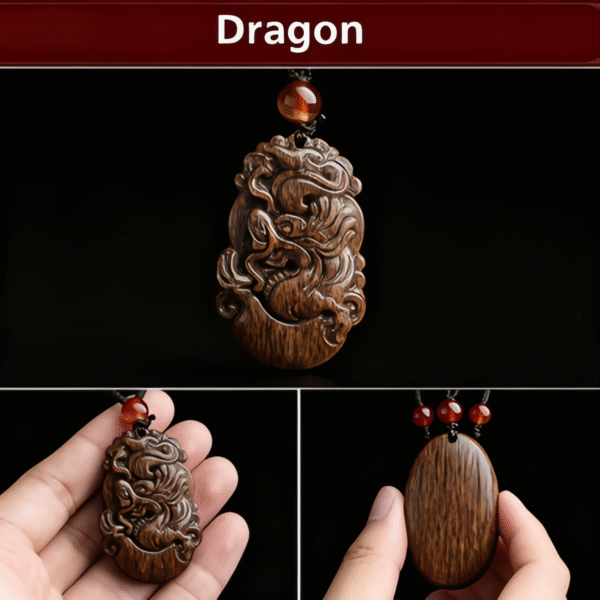 Wooden Rat - Carved Pendant with Red Agate Bead