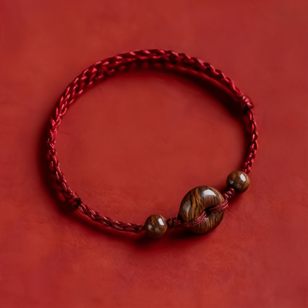 Red Cord Bracelet with Wooden Donut & Beads