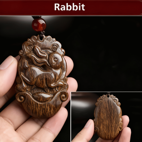 Wooden Rat - Carved Pendant with Red Agate Bead