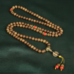 108 Wooden Bead Mala Bracelet with Golden Accents & Red Black Beads, Spiritual Meditation Jewelry
