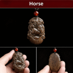 Wooden Rat - Carved Pendant with Red Agate Bead