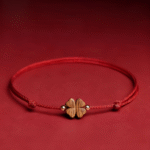 Red Cord Bracelet with Wooden Clover Charm