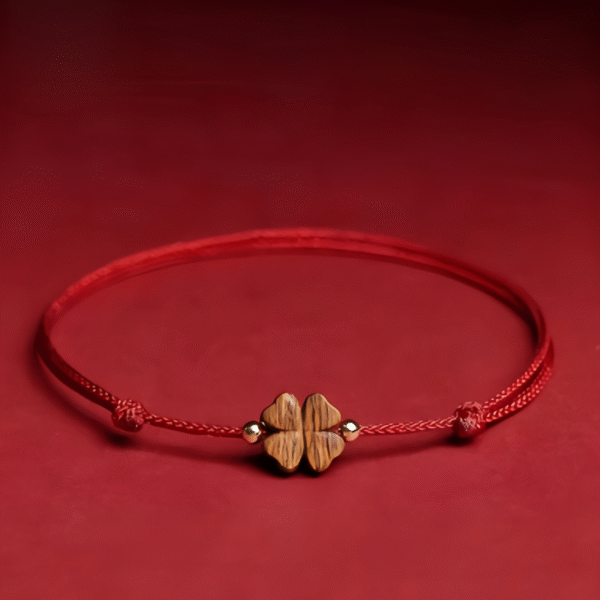 Red Cord Bracelet with Wooden Clover Charm