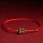 Red Cord Bracelet with Wooden Clover Charm
