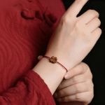 Red Cord Bracelet with Wooden Clover Charm
