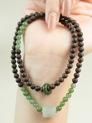Agarwood (Qinan) bracelet, Hetian jade lucky bead chain and Buddhist beads