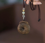 Kynam Agarwood Pendant with Ruyi and Peace Knot, Natural Collection, Buddhist Talisman Necklace, Jewelry Accessory.