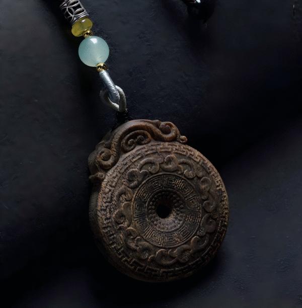 Kynam Agarwood Pendant with Ruyi and Peace Knot, Natural Collection, Buddhist Talisman Necklace, Jewelry Accessory.