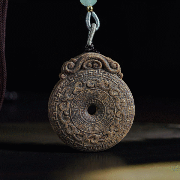 Kynam Agarwood Pendant with Ruyi and Peace Knot, Natural Collection, Buddhist Talisman Necklace, Jewelry Accessory.