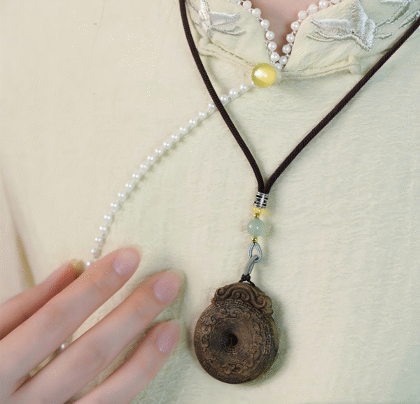 Kynam Agarwood Pendant with Ruyi and Peace Knot, Natural Collection, Buddhist Talisman Necklace, Jewelry Accessory.