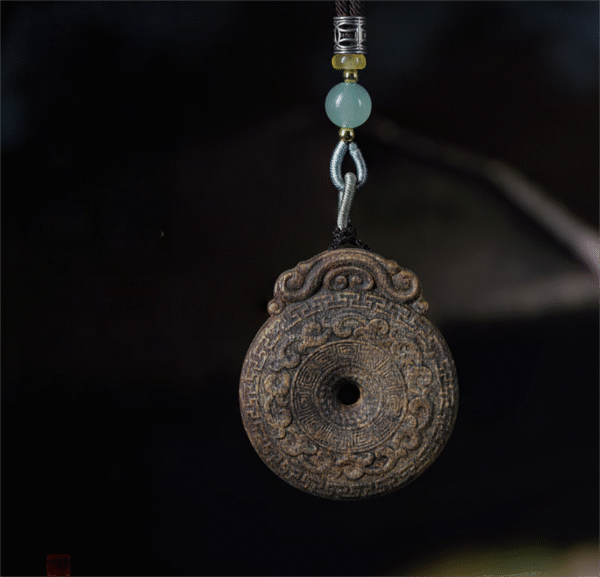 Kynam Agarwood Pendant with Ruyi and Peace Knot, Natural Collection, Buddhist Talisman Necklace, Jewelry Accessory.