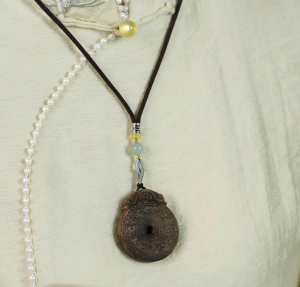 Kynam Agarwood Pendant with Ruyi and Peace Knot, Natural Collection, Buddhist Talisman Necklace, Jewelry Accessory.