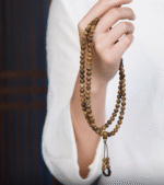 Agarwood bead bracelet, 108 natural prayer beads with tiger stripe pattern.