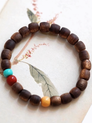 Agarwood bucket bead bracelet, old-style southern red agate, turquoise.