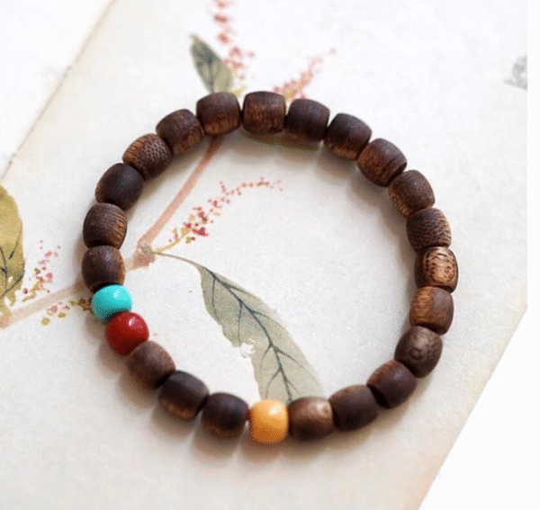 Agarwood bucket bead bracelet, old-style southern red agate, turquoise.