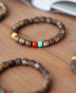 Agarwood bucket bead bracelet, old-style southern red agate, turquoise.